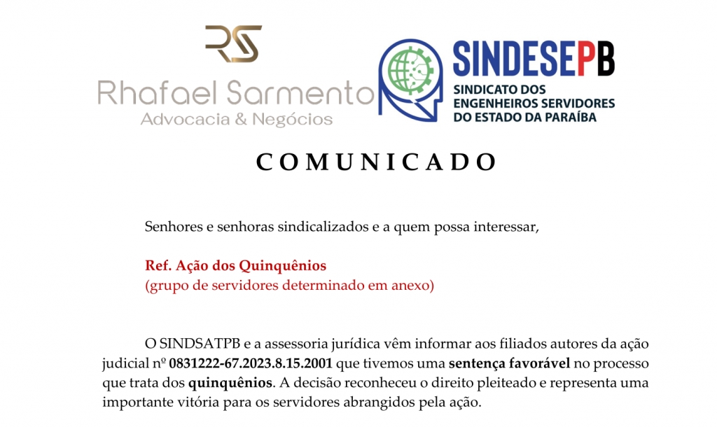 COMUNICADO Sentença Quinquênios
